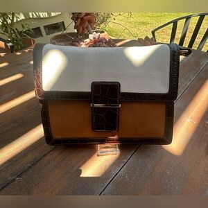 Cross body bag 3 color orange and cream suede with brown crocodile leather